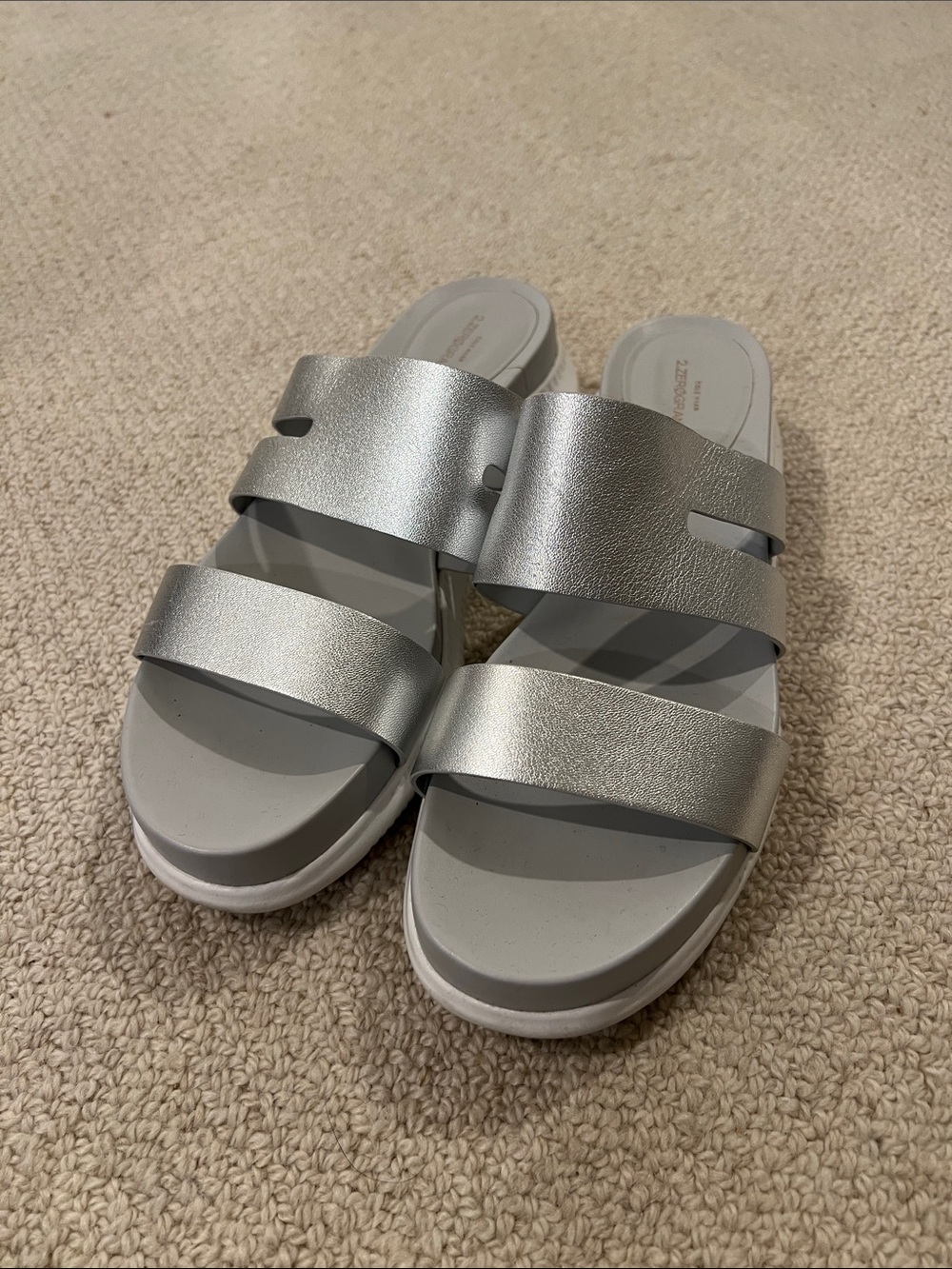 Cole Haan Metallic Silver Double-Strap Slide Sandals - Women